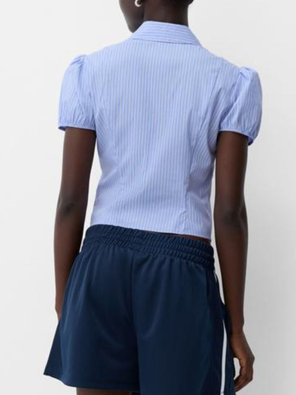 Striped Puff Sleeve Fitted Shirt