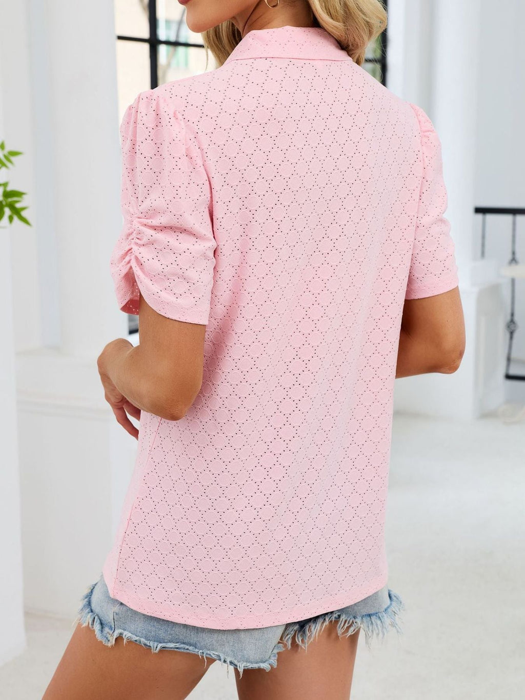 Eyelet Short Sleeve Blouse
