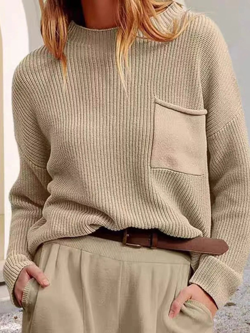 Pocket Detail Dropped Shoulder Sweater