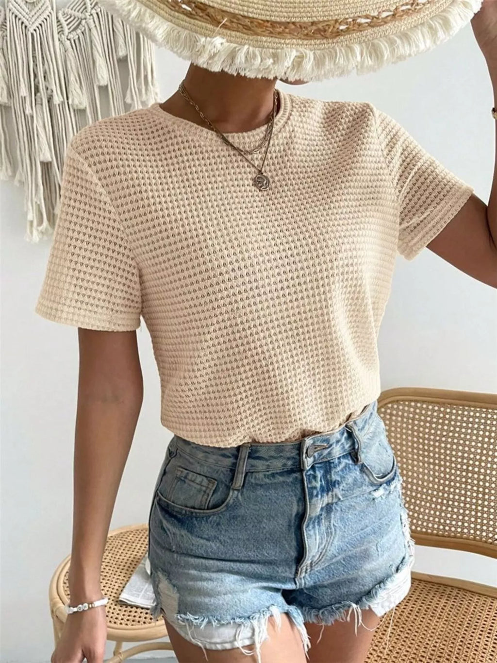 Waffle Knit Short Sleeve T-Shirt