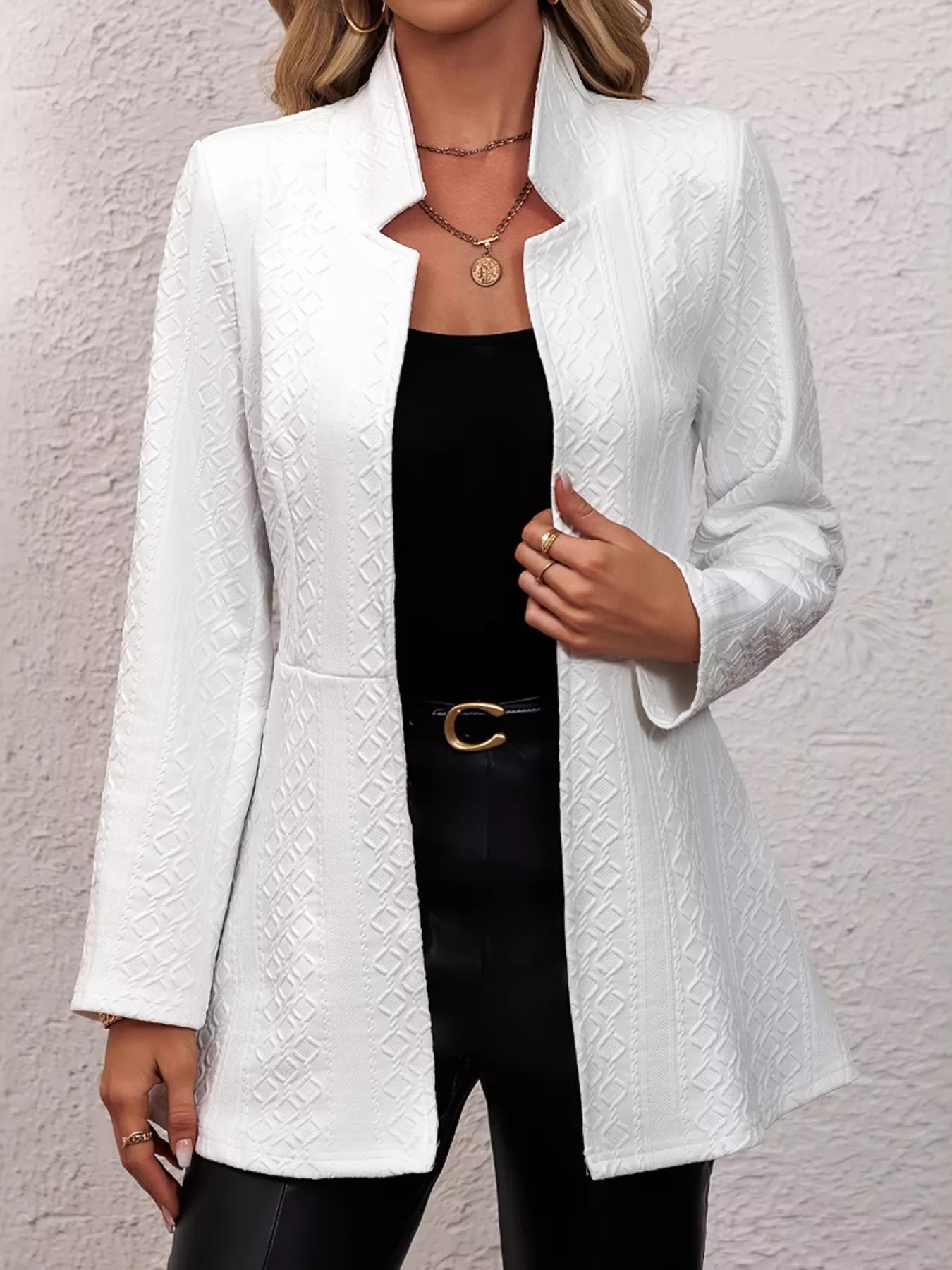 Textured Open Front Slim Fit Blazer