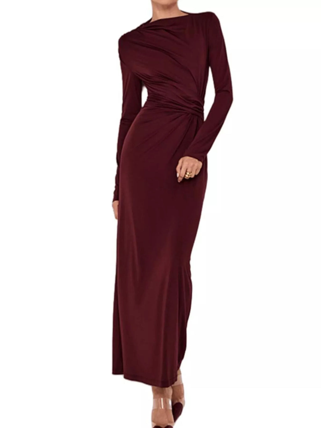 Ruched Long Sleeve Bodycon Maxi Dress