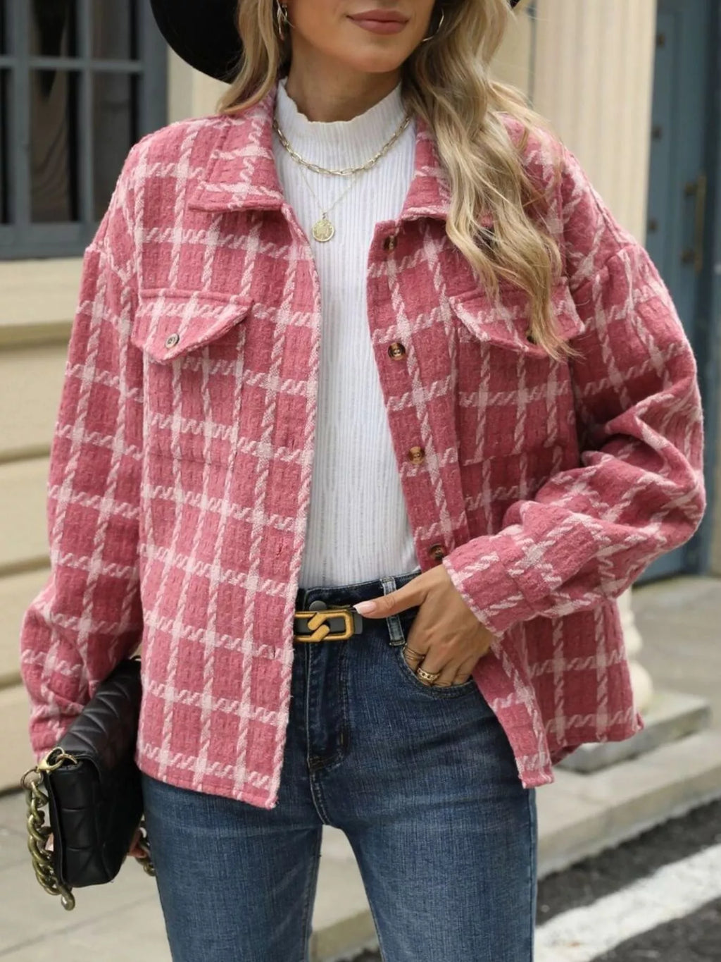 Plaid Button Up Long Sleeve Jacket