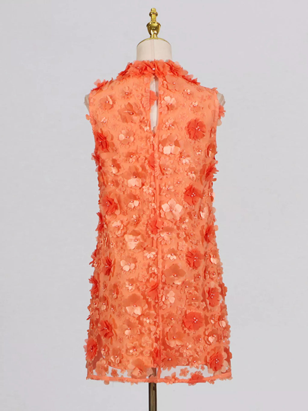 Floral Applique High Neck Sleeveless Mini Dress