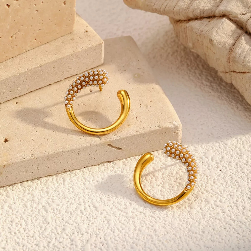 Pearl-Accented C-Hoop Earrings