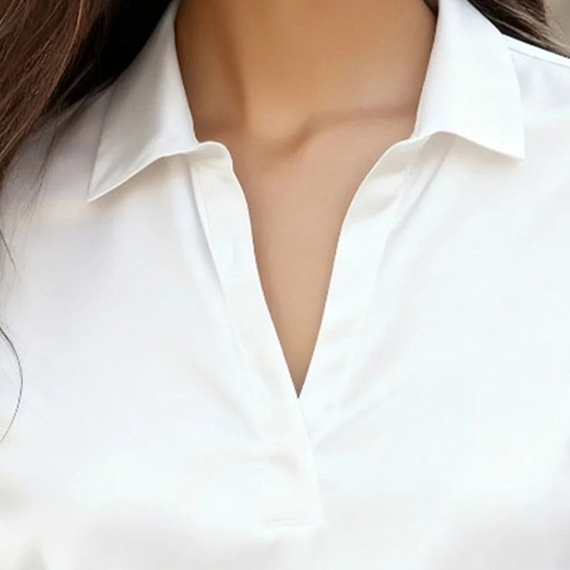 Women’s V‑Neck Business Casual Blouse – Relaxed Fit Long Sleeve Shirt