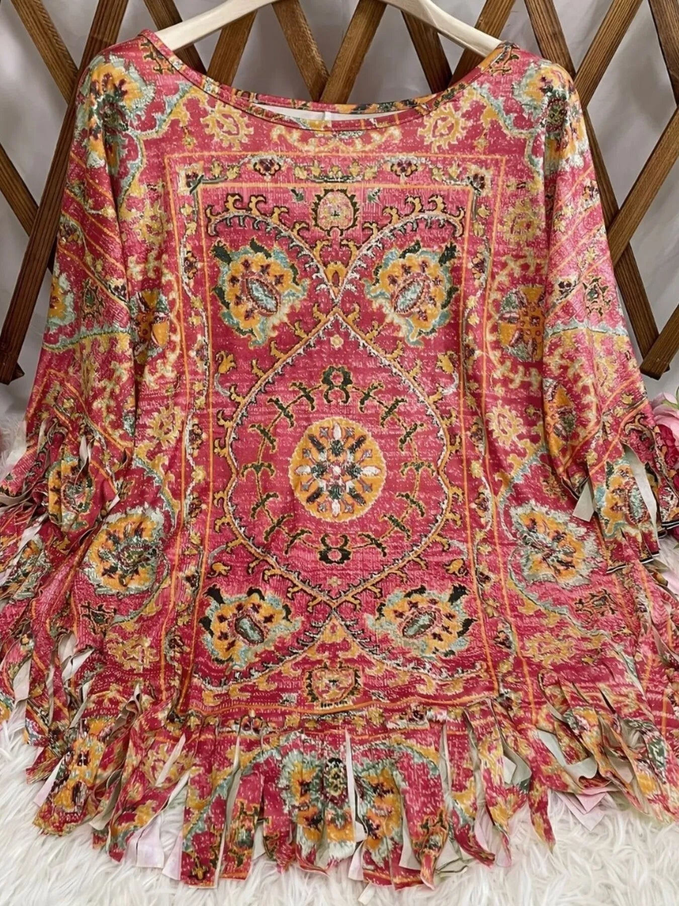 Plus Size Fringe Round Neck Cover Up