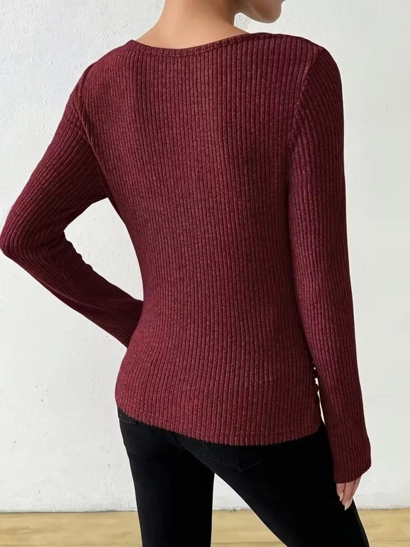 Cowl Neck Ribbed Knit Top