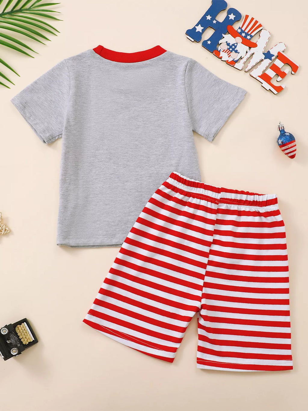 Children's Truck Graphic T-Shirt and Striped Shorts Set