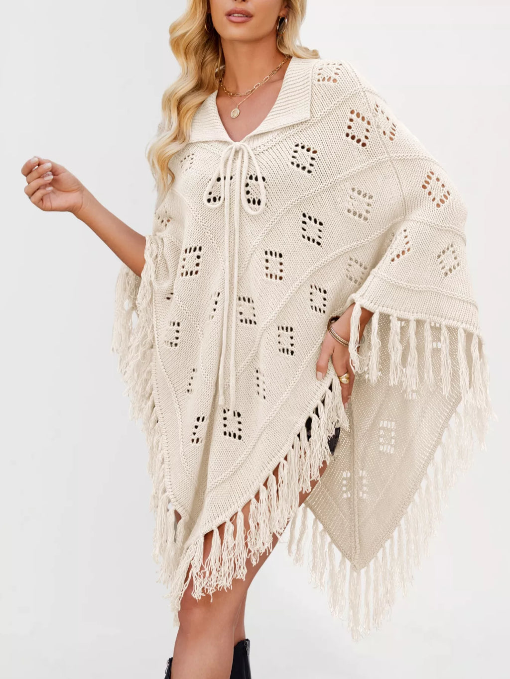 Fringe Openwork Knit Cover Up