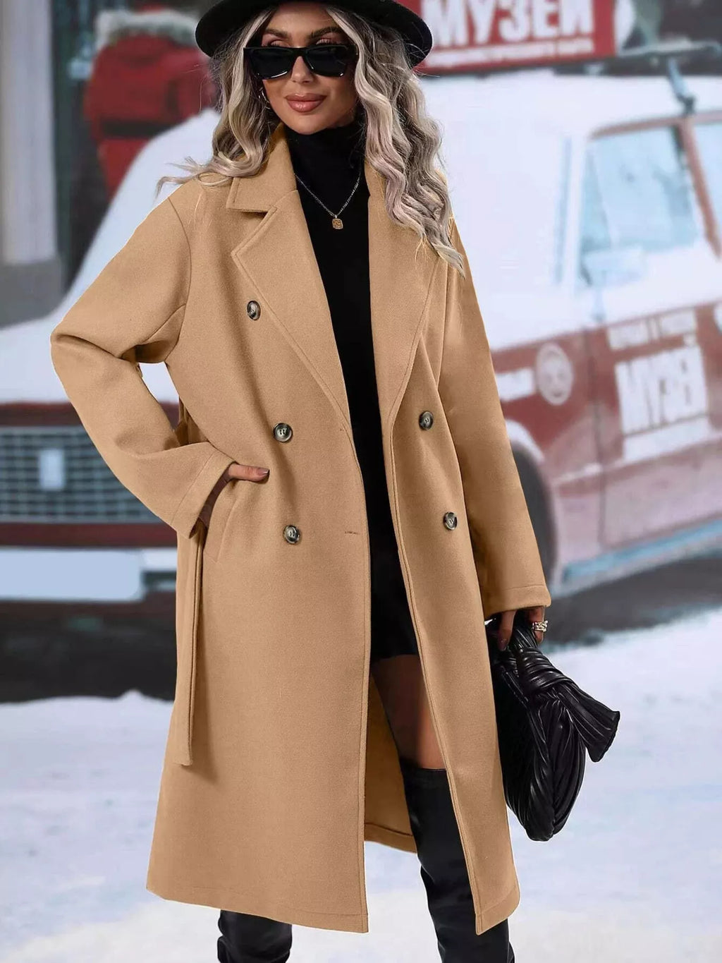 Double-Breasted Lapel Collar Overcoat