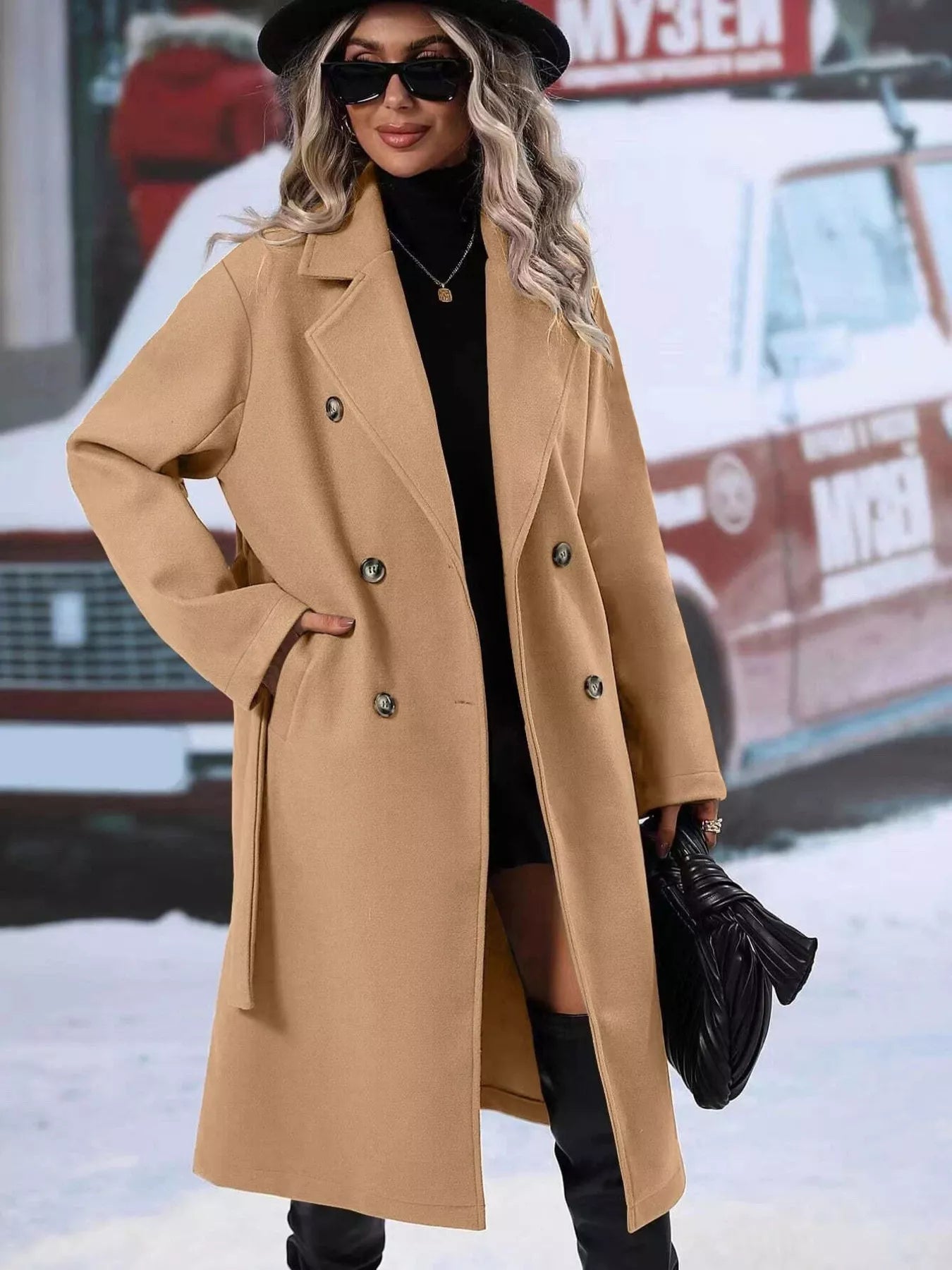 Double-Breasted Lapel Collar Overcoat