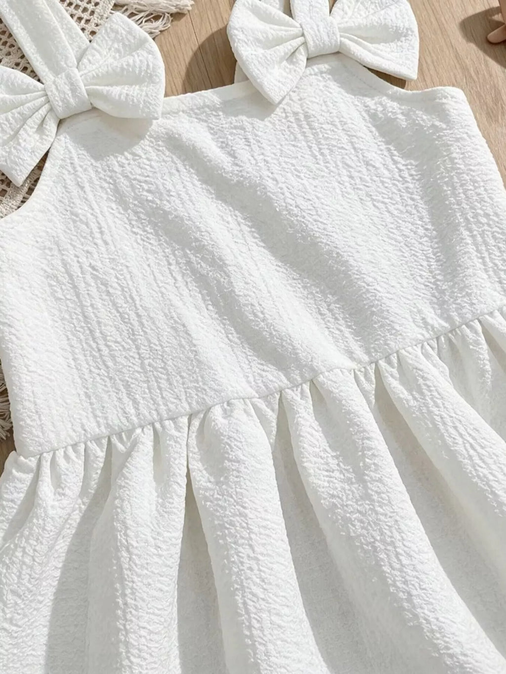 Children's Bowknot Decor Ruffle Hem Sleeveless Dress