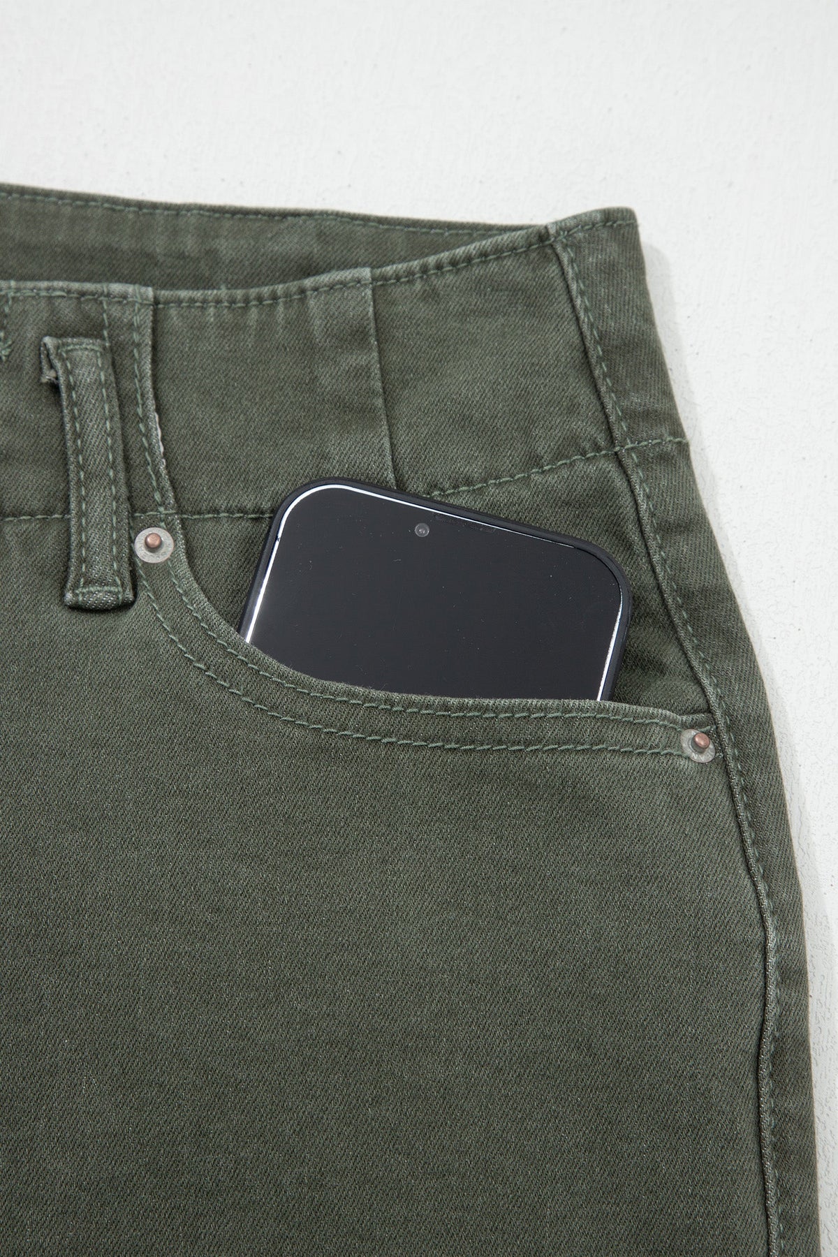 Brooke 2-Button High Waist Flared Bottom Jeans - Olive