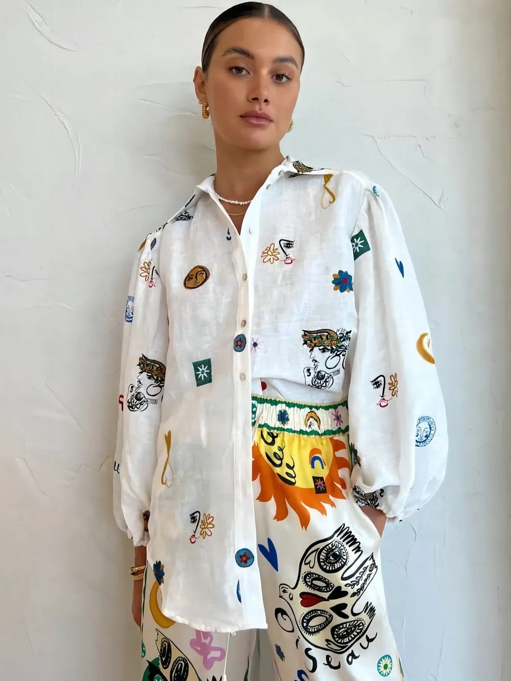 Printed Button Up Long Sleeve Shirt