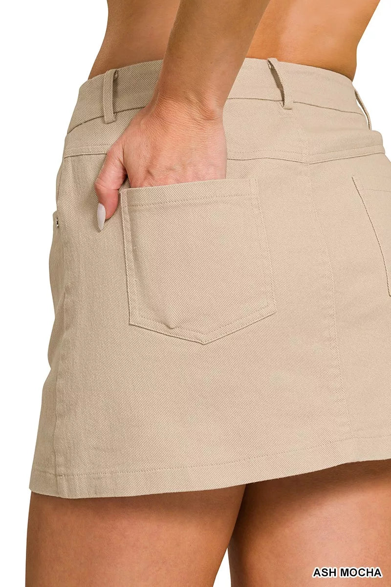 Zenana Cotton Twill Lined Mini Skirts