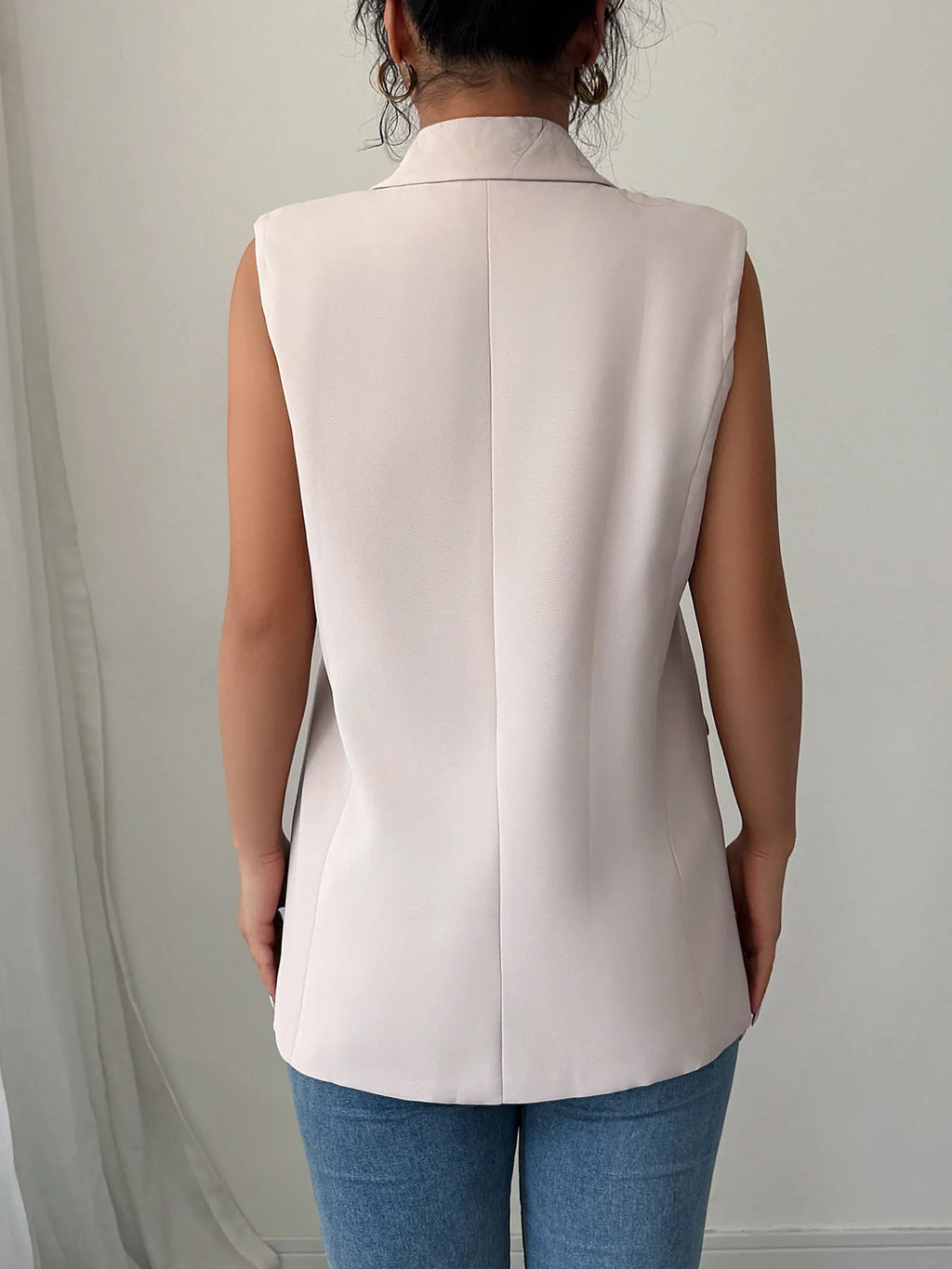 One Button V-Neck Blazer Vest Coat