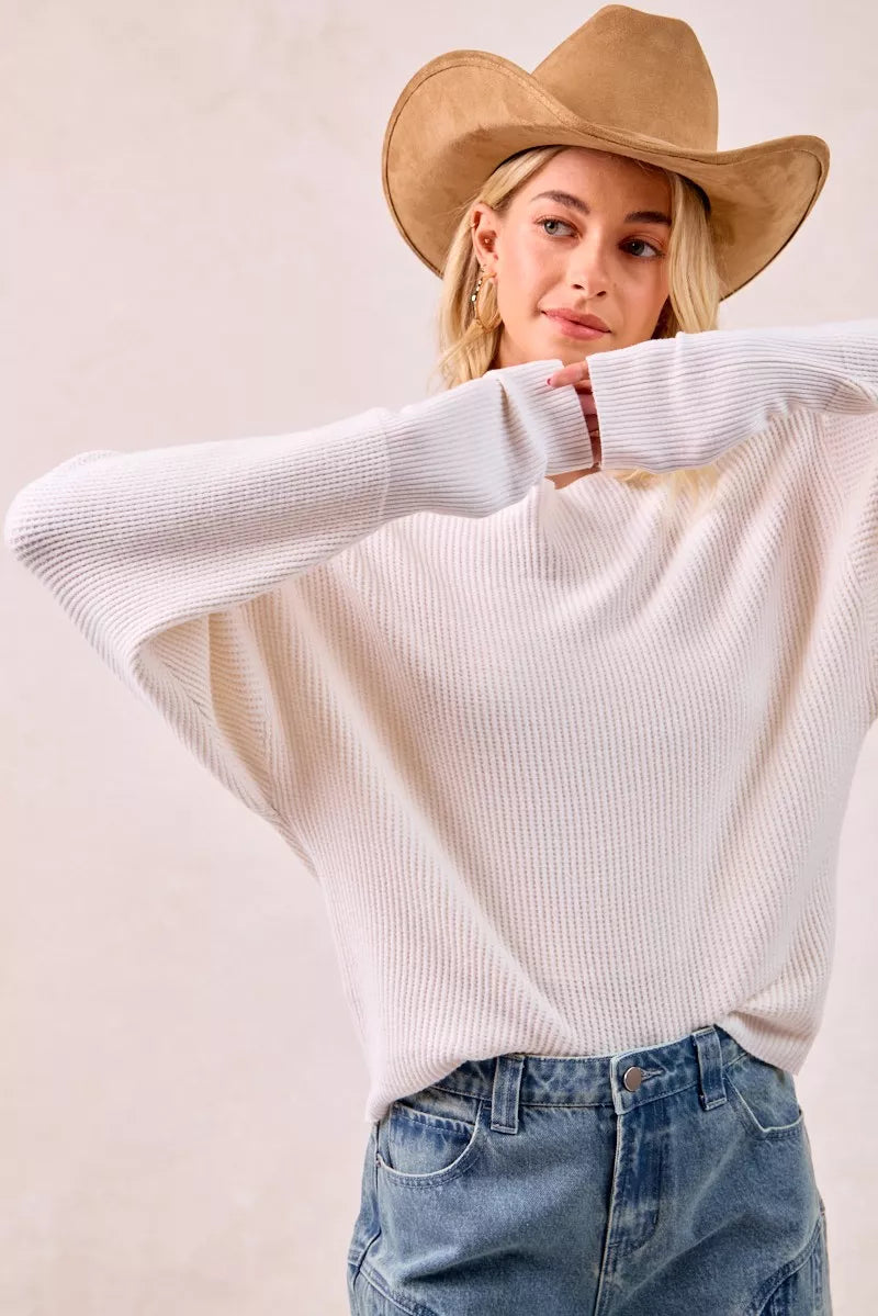 BiBi Waffle Knit Off Shoulder Top