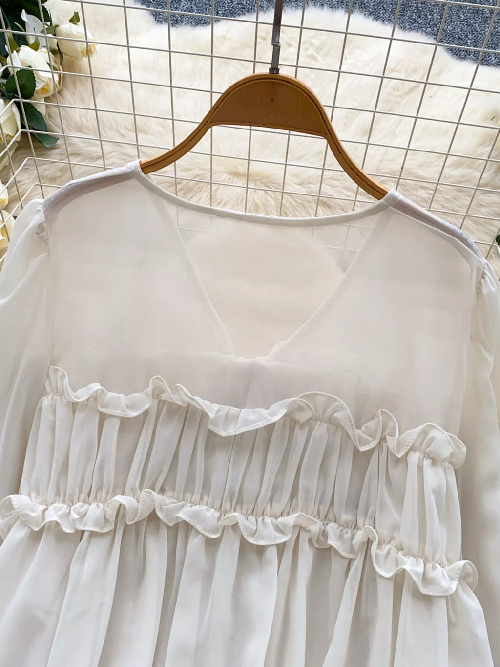 Ruffle Tie-Front Chiffon Blouse