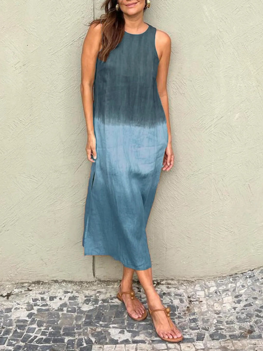 Full Size Sleeveless Gradient Tank Midi Dress Plus Size