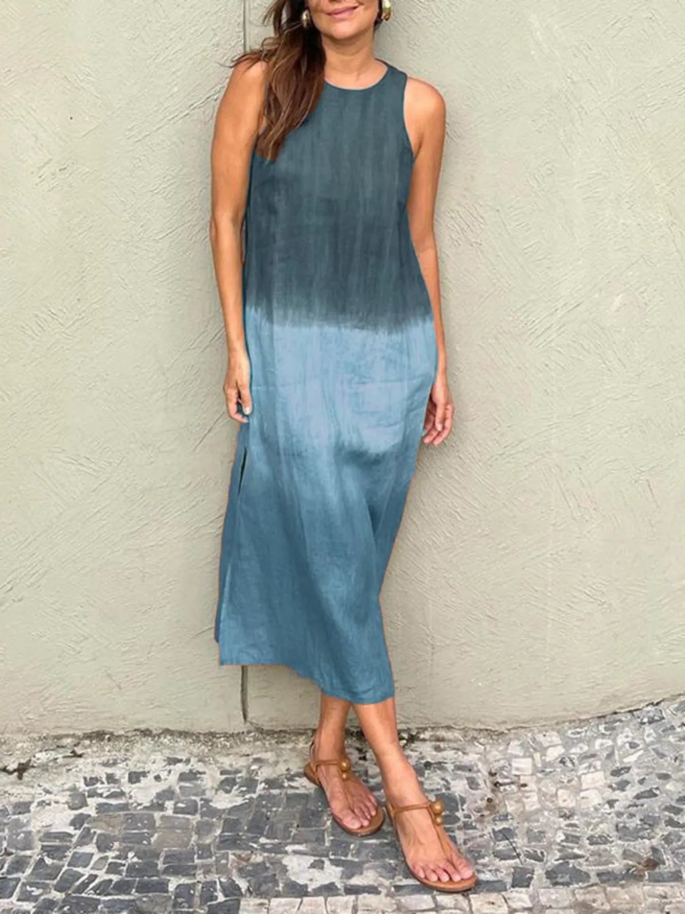 Full Size Sleeveless Gradient Tank Midi Dress Plus Size