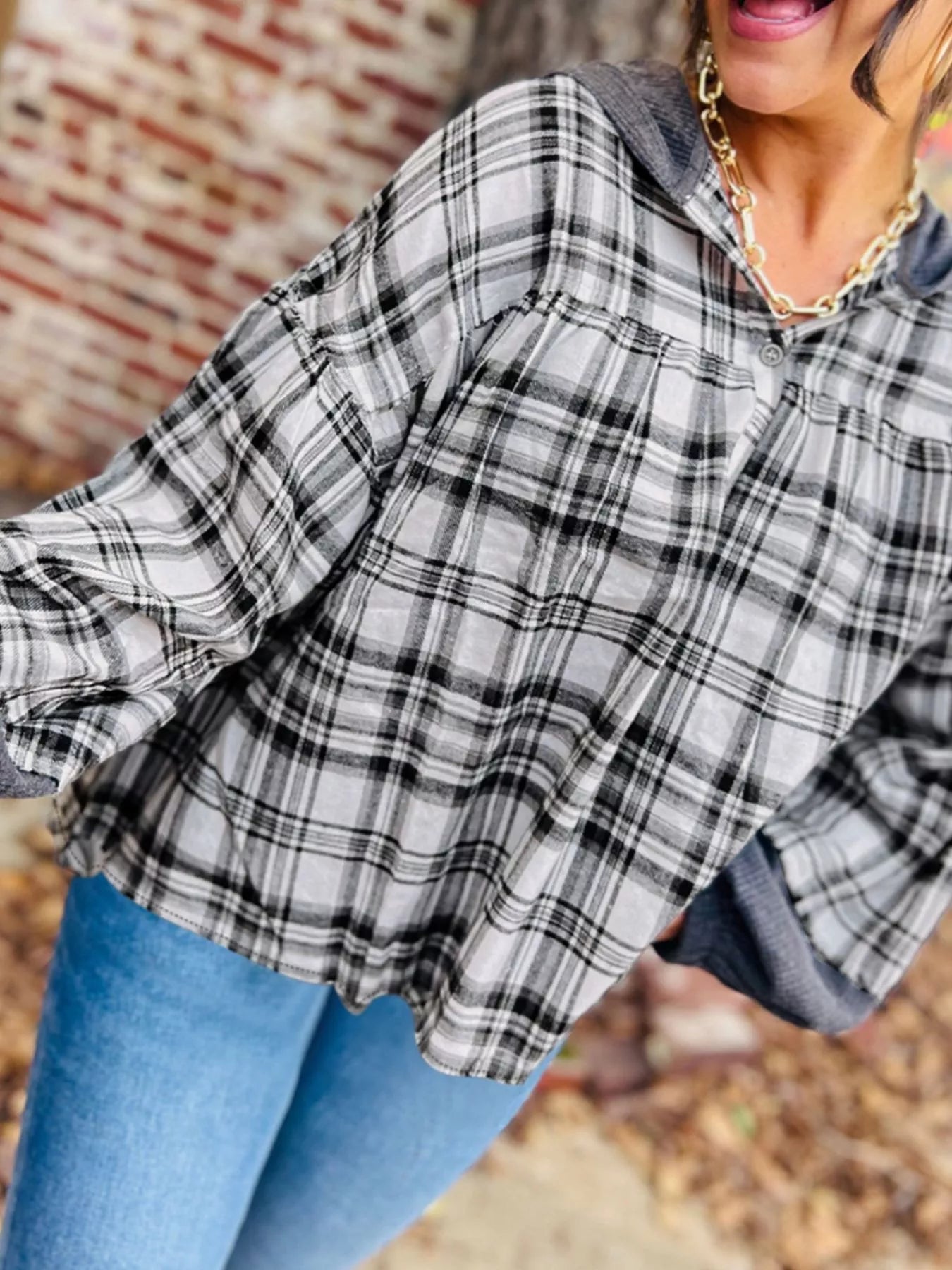 Plaid Long Sleeve Hooded Top