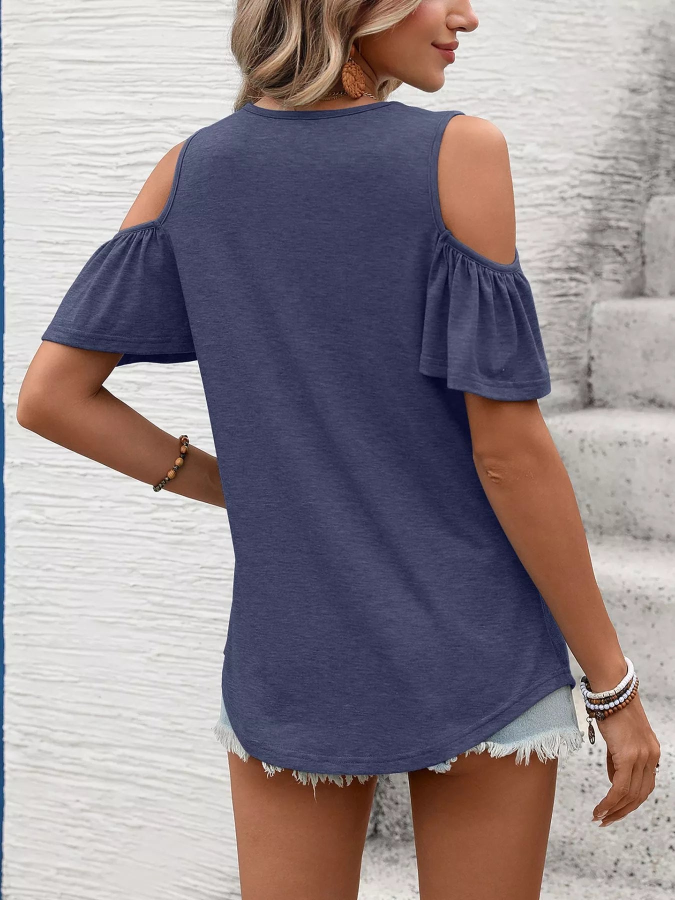 Cold Shoulder V-Neck T-Shirt