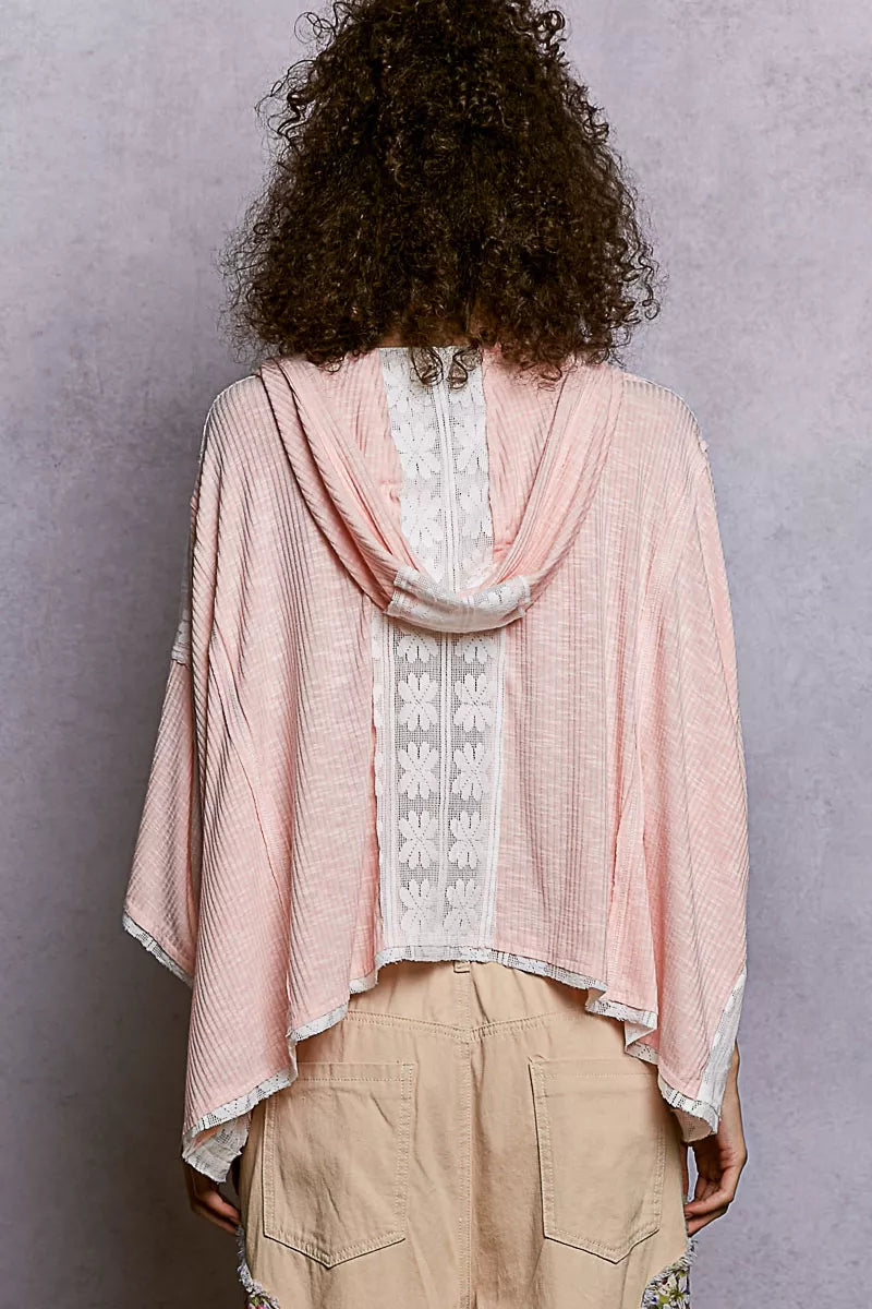 POL Short Sleeve Hoodie Top with Lace Detail