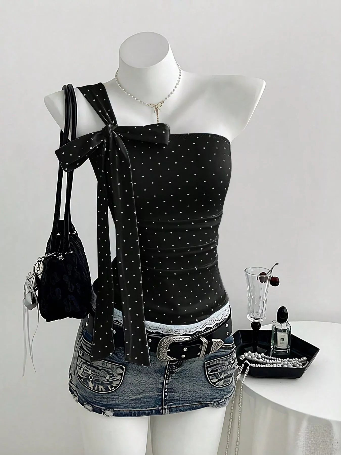Polka Dot One-Shoulder Cami