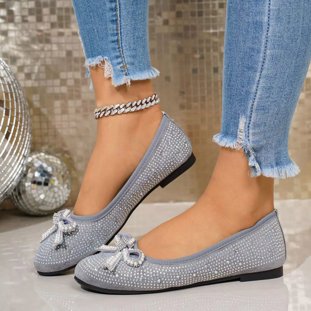 Rhinestone Bow Accent Slip-Ons