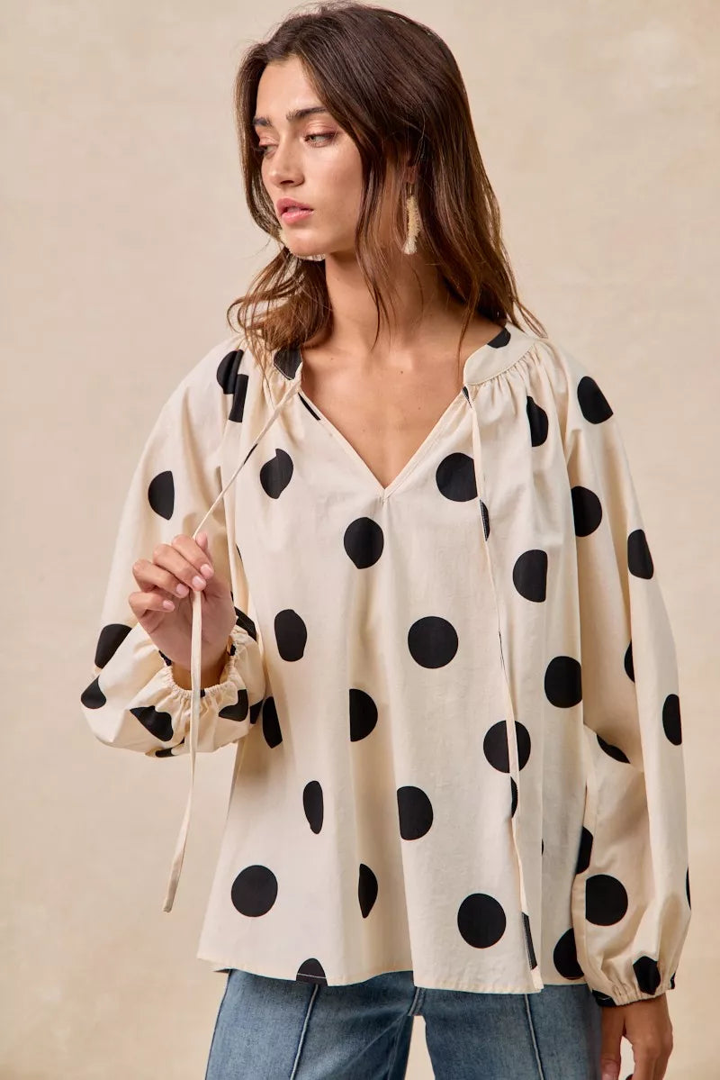 BiBi Polka Dot Exaggerated Balloon Sleeves Blouse