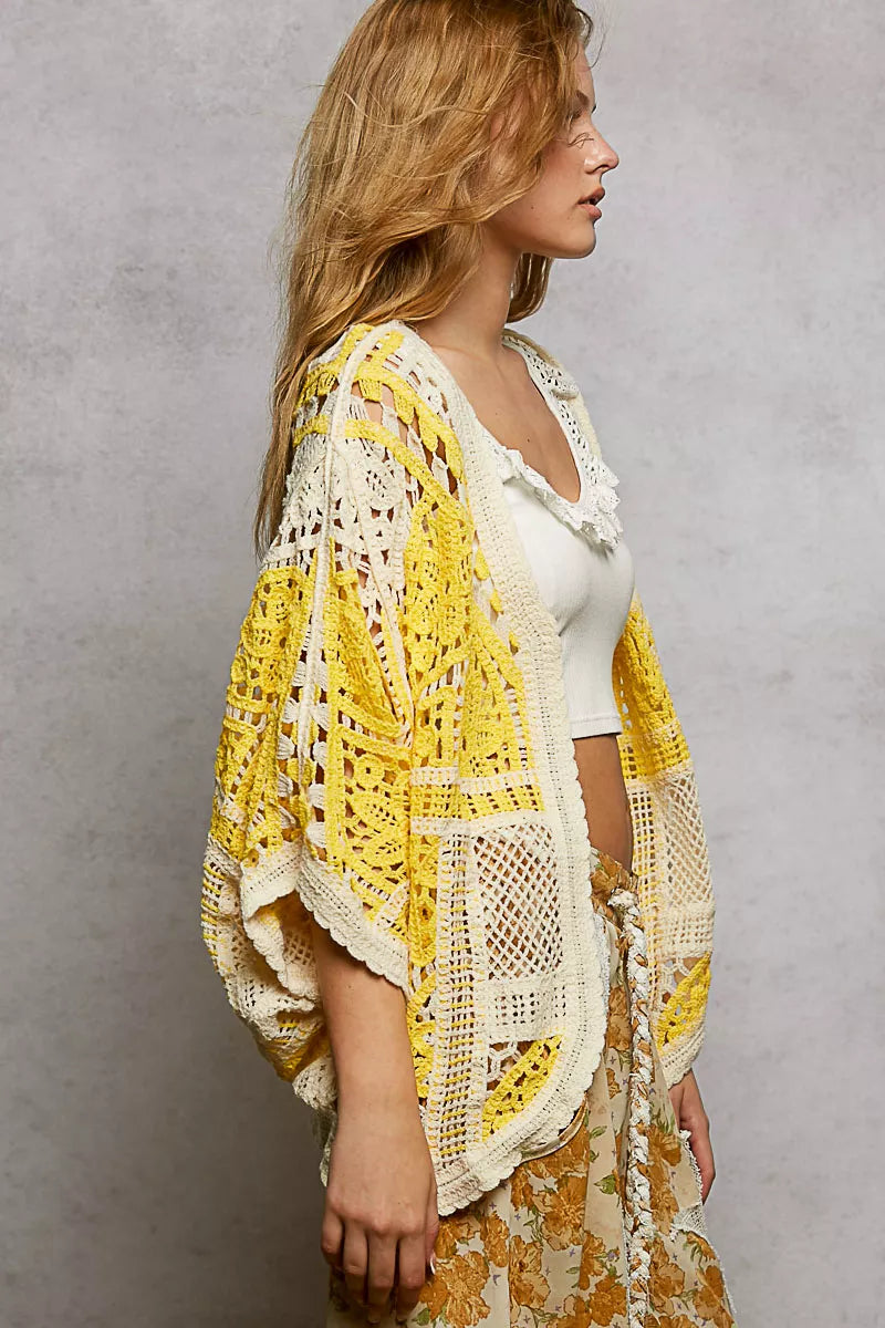 POL Open Front Crochet Cardigan with Scalloped Edge