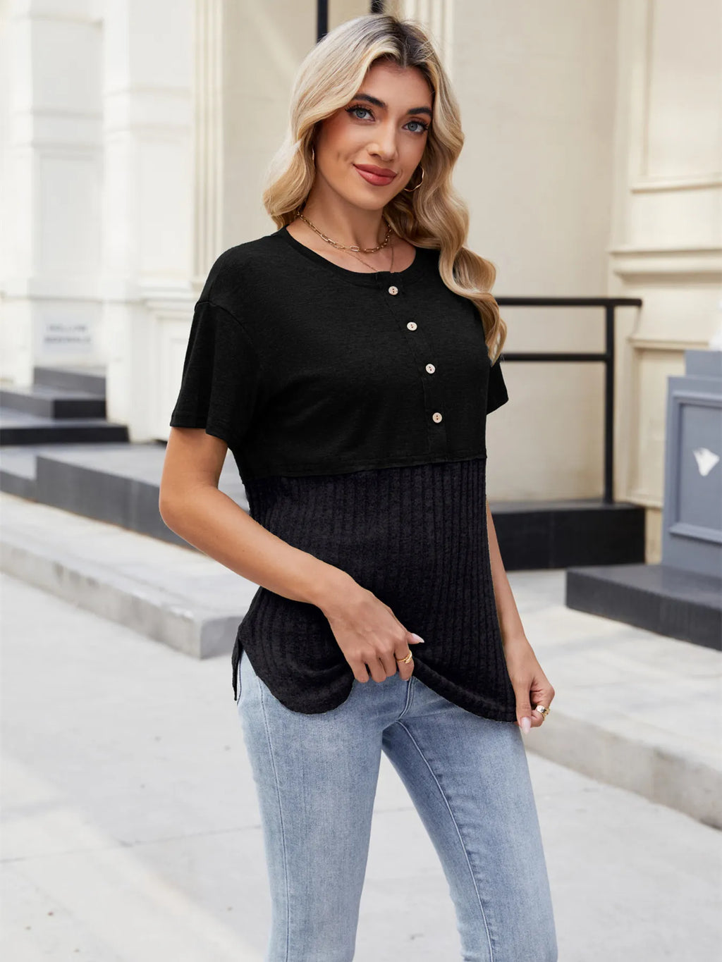 Two-Tone Short Sleeve Top