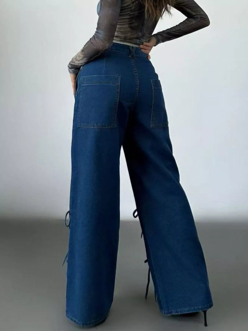 Lace-Up Wide Leg Jeans