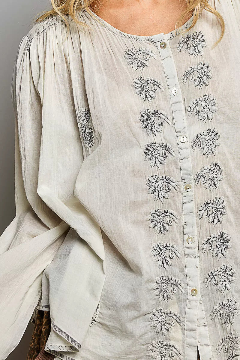 POL Embroidered Button Front Woven Shirt