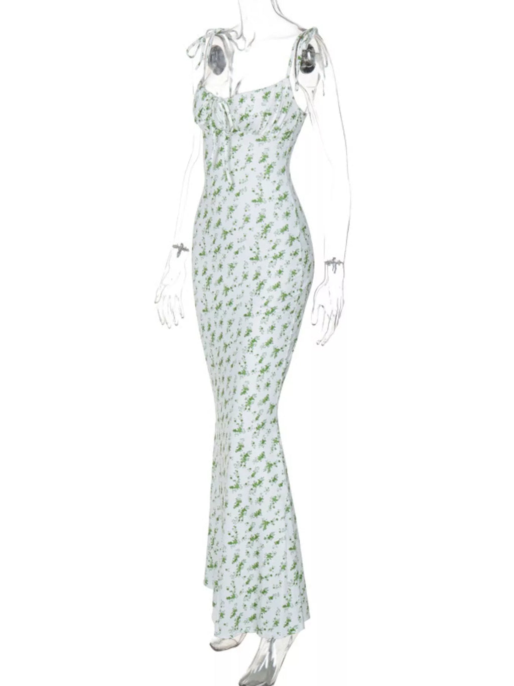 Floral Print Tie Strap Bodycon Maxi Dress