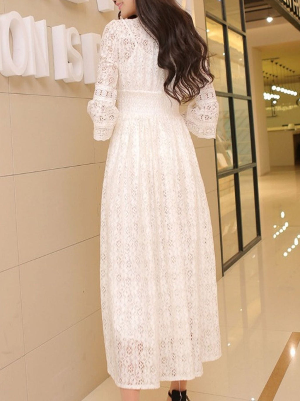 Lace 3/4 Sleeve Midi Dress