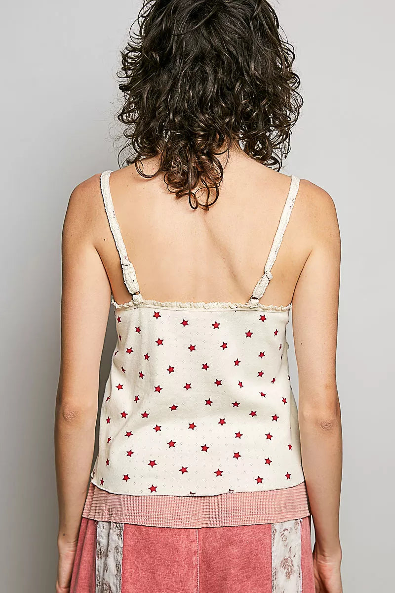 POL Star Printed Lightweight Ribbed Knit Cami