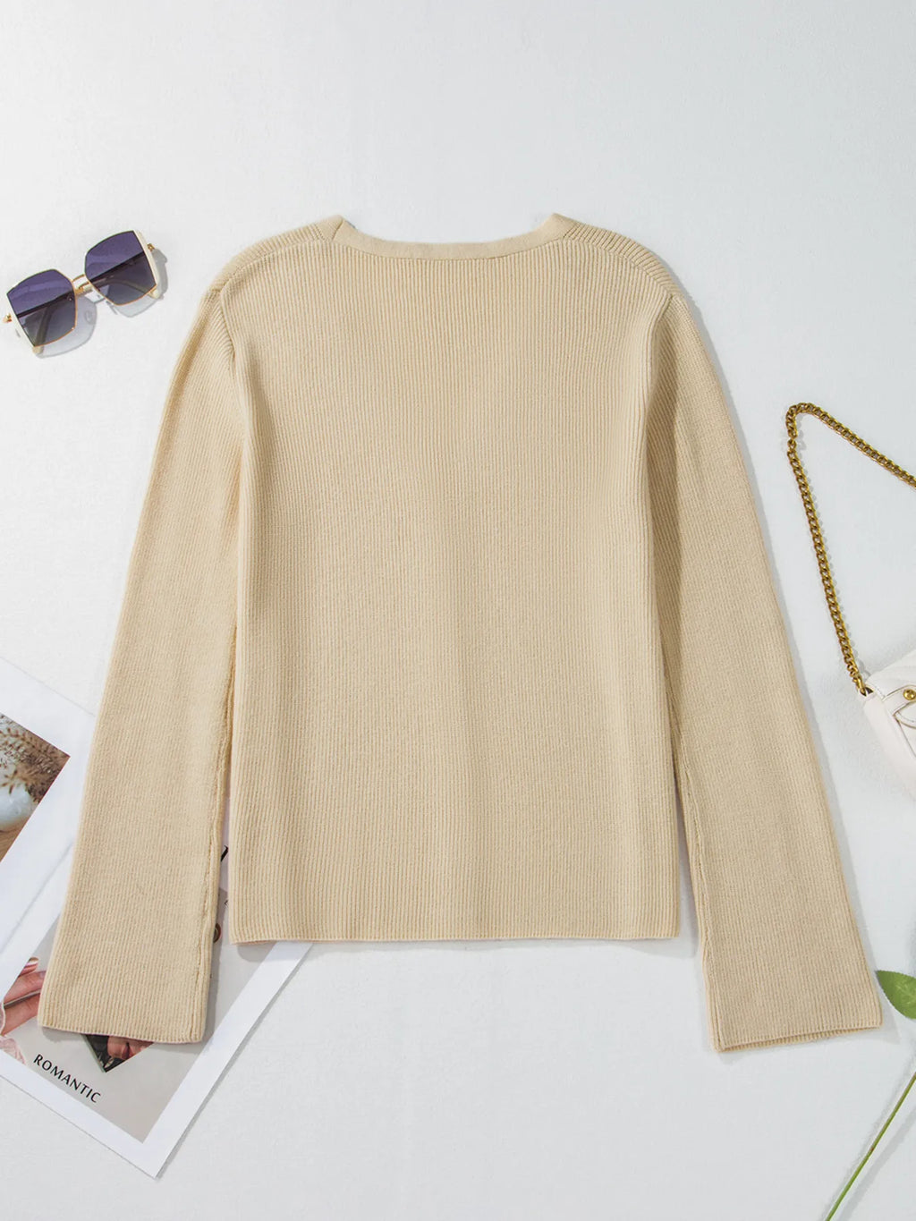Ribbed Knit Button Front V Neck Cardigan