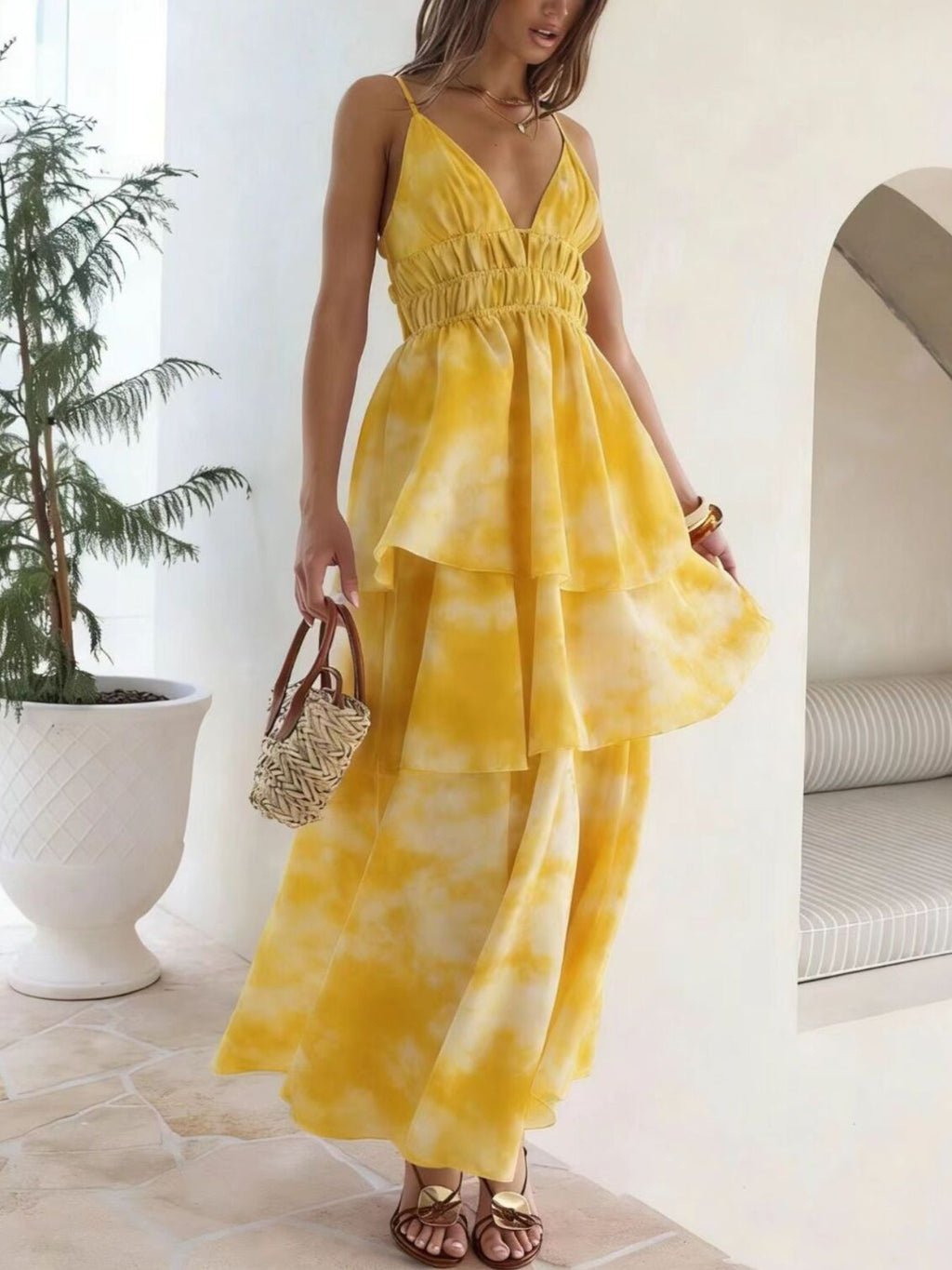 Tie-Dye Ruffled Layered Maxi Dress