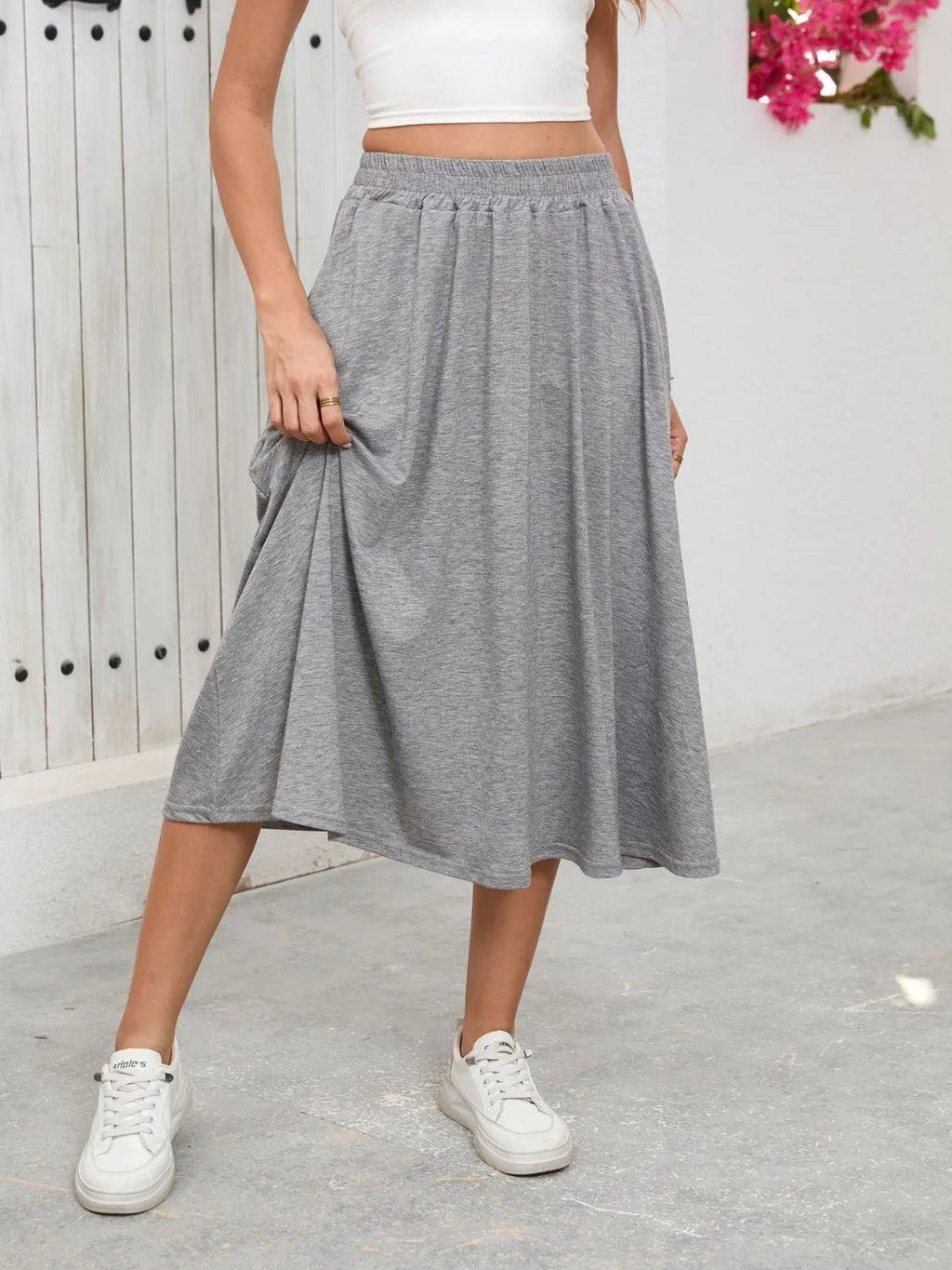 Elastic Waist Skirt With Pockets