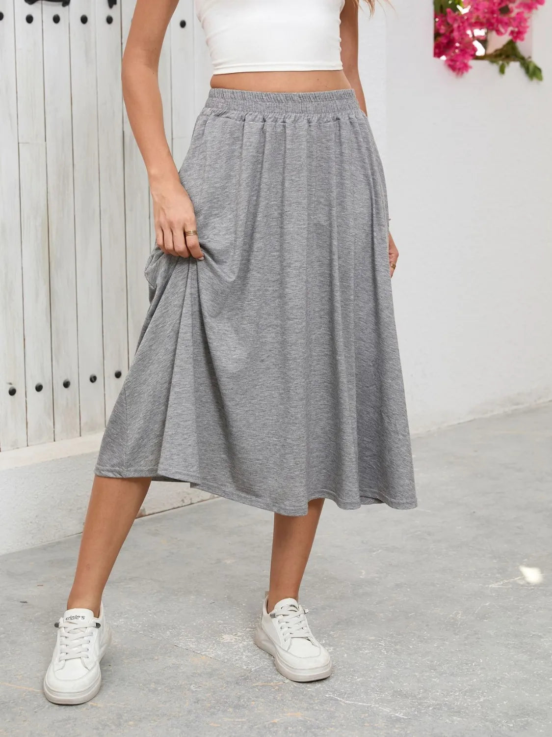 Elastic Waist Skirt With Pockets