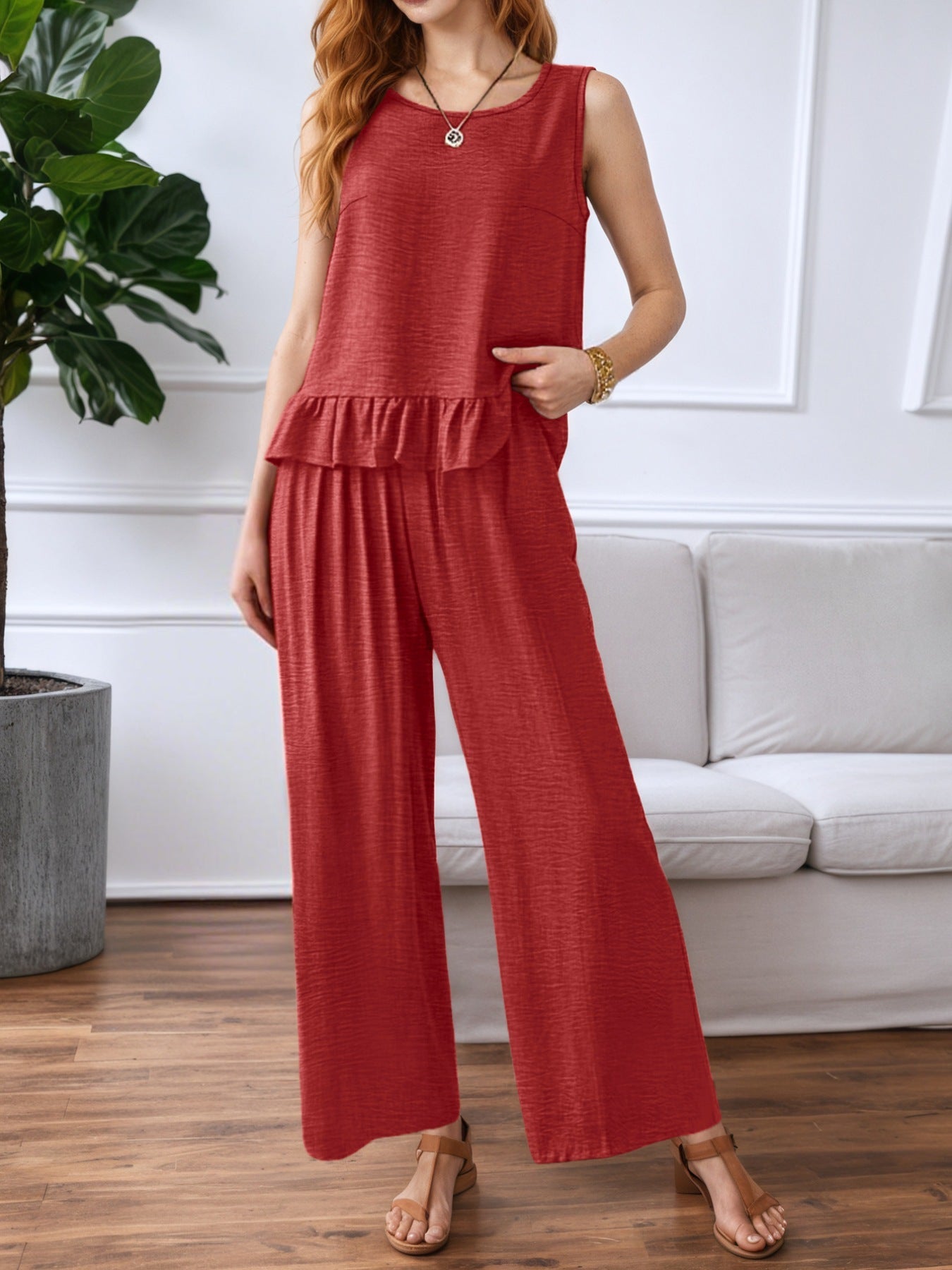 Ruffle Hem Tank and Pants Set