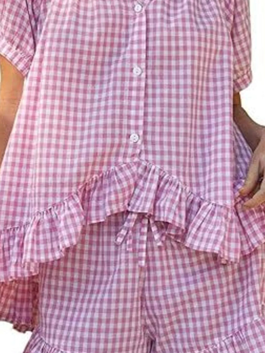 Gingham Ruffle Trim Top and Shorts Set