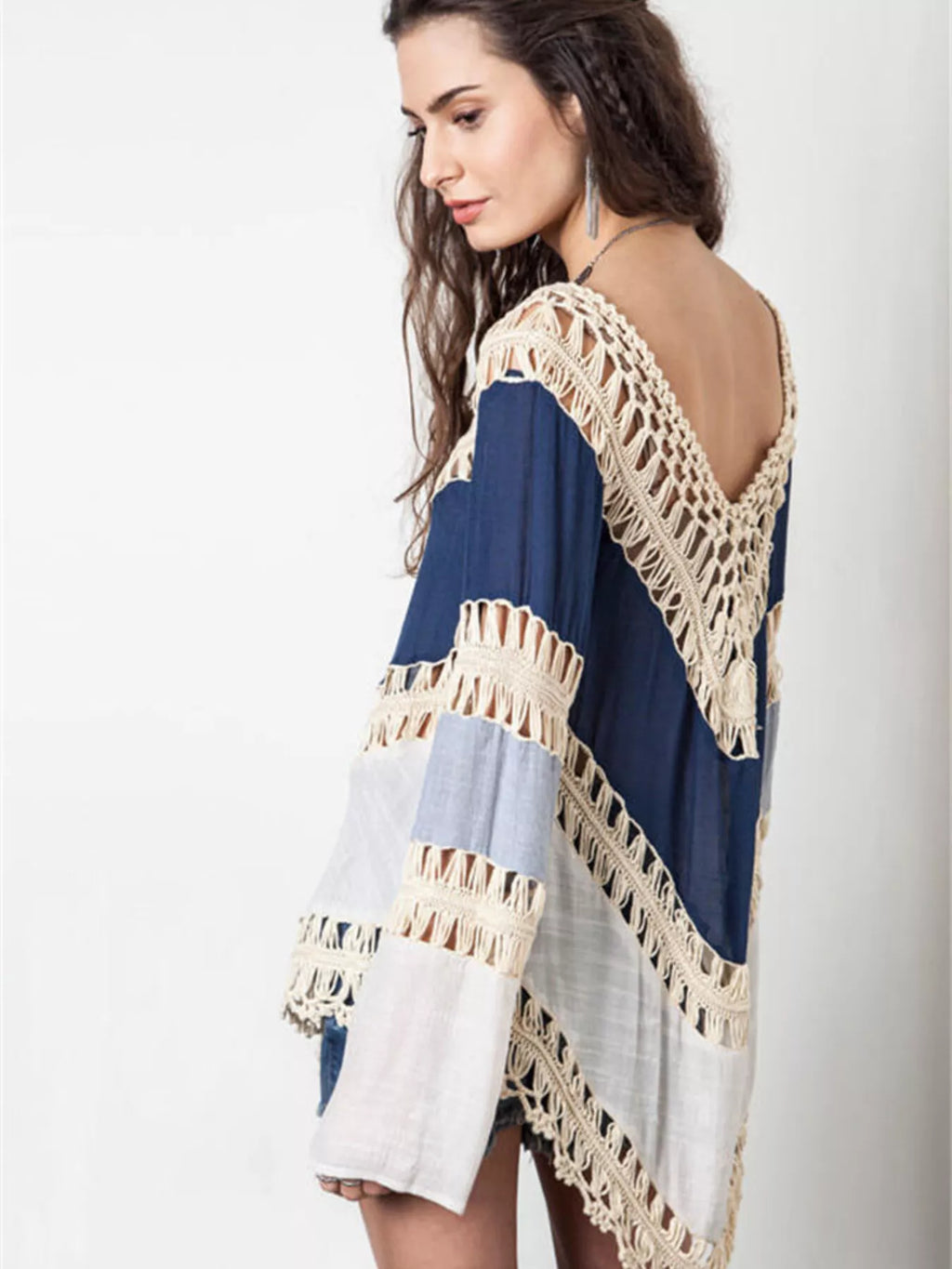 Crochet Trimmed Long Sleeve Cover Up