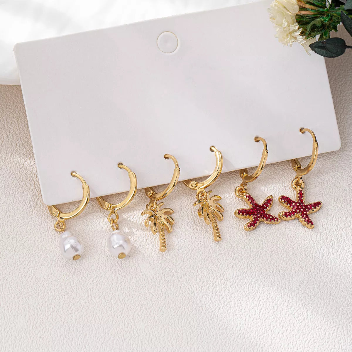 3-Pair 18K Gold-Plated Alloy Drop Earrings
