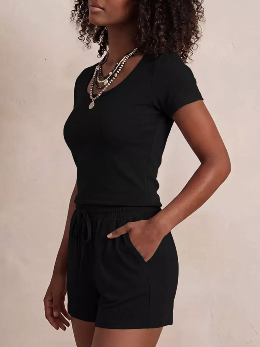 Solid Color Short Sleeve Tee and Shorts Set