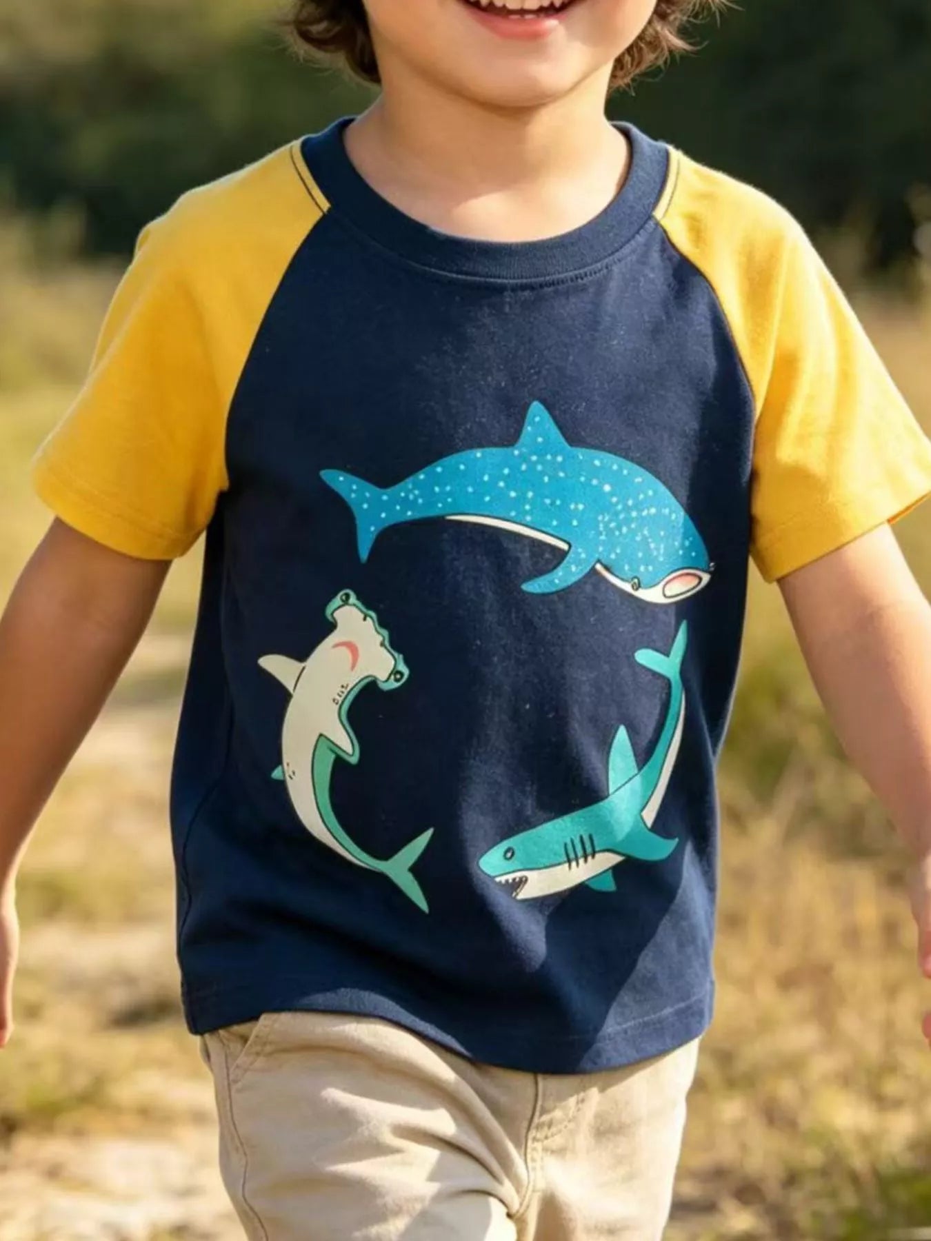 Children's Shark Print Raglan Sleeve T-Shirt