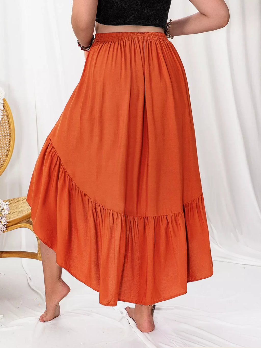 Plus Size Ruffled High-Low Skirt