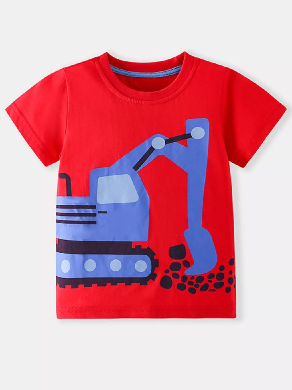 Children's Cartoon Excavator Print Short Sleeve T-Shirt